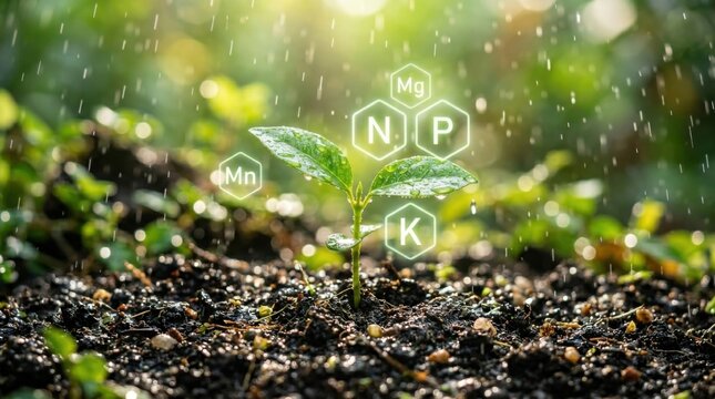 Sustainable Agriculture Infographic with Glowing Nutrient Icons