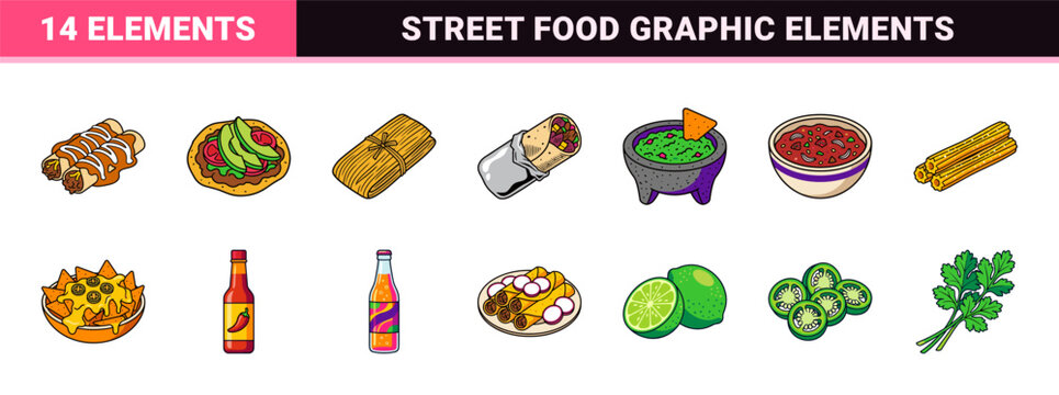 Mexican Food Vector Asset Grid