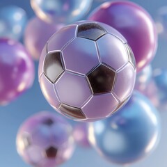 Naklejka premium Colorful soccer balls floating in the air during a sports event