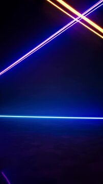 Bright intersecting laser beams illuminating a dark, textured floor with colorful reflections and creating a dynamic, abstract scene for backgrounds, technology, or entertainment