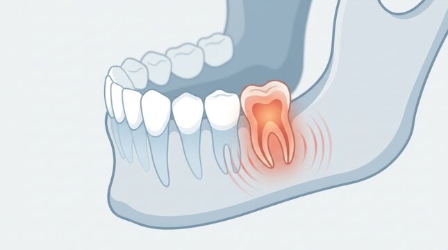 Illustration of a painful toothache in the lower jawbone with inflammation
