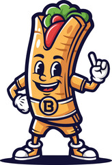 Obraz premium Cheerful Kebab Burrito Mascot Character Vector Illustration