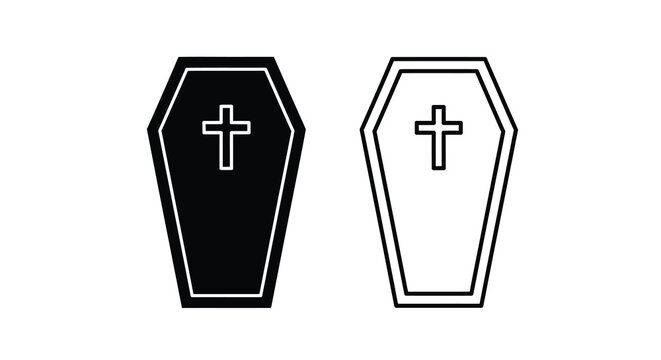 Two coffins one dark and one light presented as a stark outline silhouette