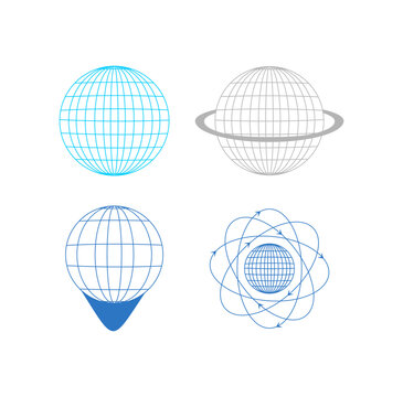 Globe Vector. Set of globe sphere vectors with wireframes that represent global connectivity, networking, and digital communication for technology concepts, international business