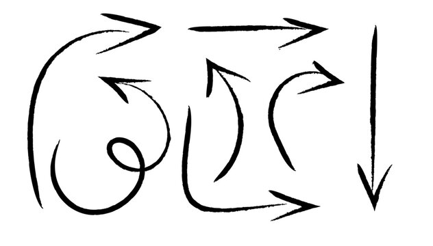 Collection of hand-drawn vector image arrows, different types of arrows, vector arrows, sketchy, scribbly childish arrows, Rescalable arrows