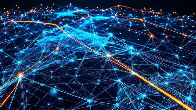 Abstract network of glowing lines and dots for Digital Transformation and Cyber Infrastructure