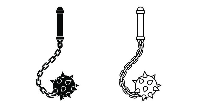 Two medieval flails with spiked balls are depicted in black silhouette