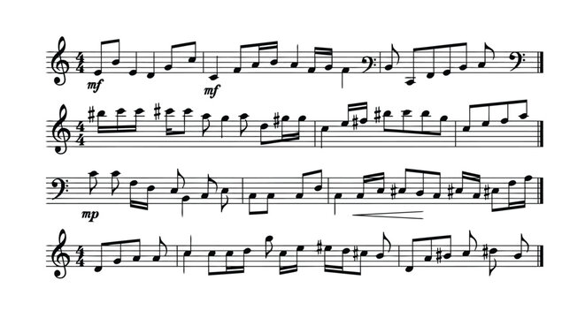 Elegant classical piano sheet music with intricate melodic and harmonic lines Vector