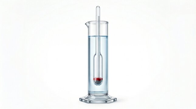 Scientific instrument for measuring density or specific gravity, consisting of a weighted glass tube with a graduated scale