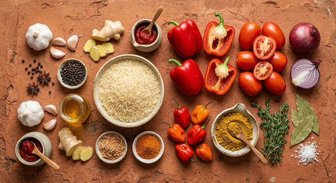Hyper-realistic top view of Cachapa ingredients on rough wooden board