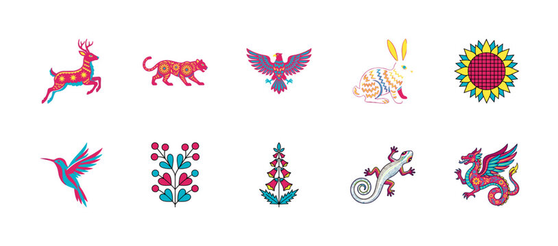 Mexican Folk Art Animal and Flower Set