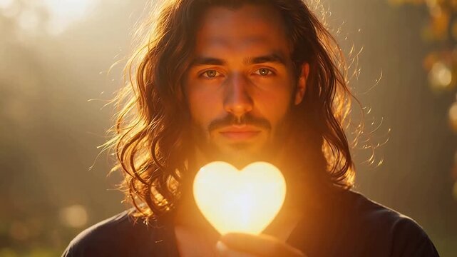 Man holding glowing heart in sunlight for Healthcare Innovation and Telemedicine