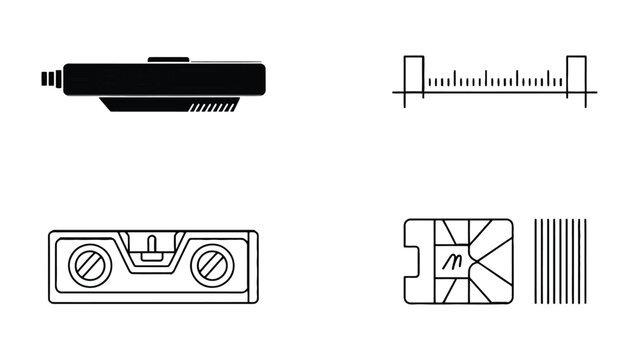 Precision in Craft: An illustration set showcasing the essential tools of precision, including a level, a ruler, and other instruments essential for accuracy in building, construction.