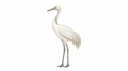 Obraz premium An elegant, pale bird with long legs and neck standing with its beak pointed upwards on a white background, perfect for nature and wildlife illustrations