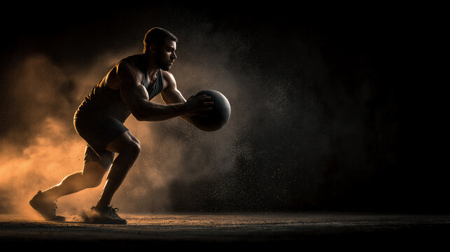 HYROX Athlete Throwing Medicine Ball to High Wall Target Indoors.