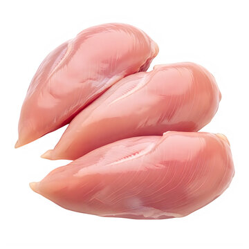 Three raw chicken breast fillets isolated on transparent background