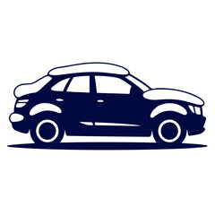 Fototapeta premium A minimalist vector graphic illustration of a car in a simple dark blue silhouette