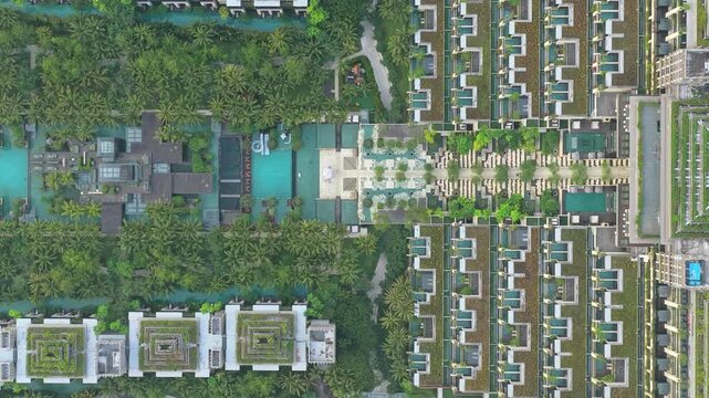 Drone's top down view of tropical nusa dua luxury resort