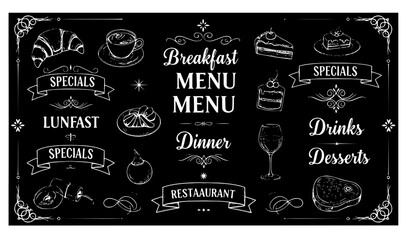 Vintage Chalkboard Restaurant Menu Hand Drawn Food Vector Template © Munjurul
