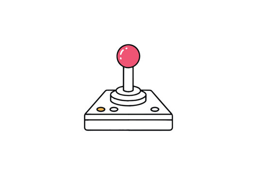 Retro arcade joystick, classic video game controller, pixel art style, gaming button