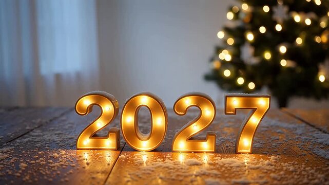 Lighted numbers 2027 on wooden surface representing Generative AI and Creative Energy