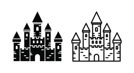 Two castle outlines showcase architectural details in a striking black silhouette © Mama