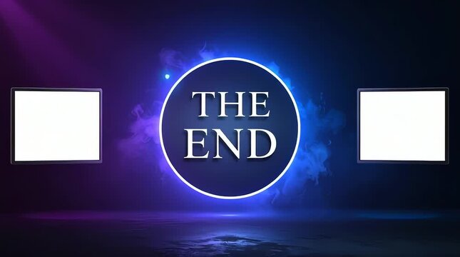 The end screen displays a final message with two empty boxes on either side.