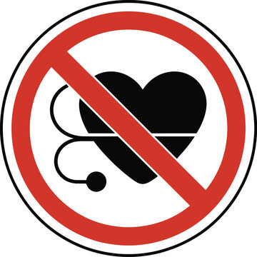 Verbotsschild Herzschrittmacher, black and white vector warning icon indicating prohibition for people with cardiac pacemakers for safety awareness.