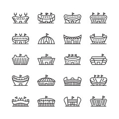 Line art icons depicting various stadium and arena architectural styles © MDANTOR