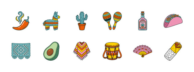 Fototapeta premium Mexican Fiesta Celebration Party Graphic Set