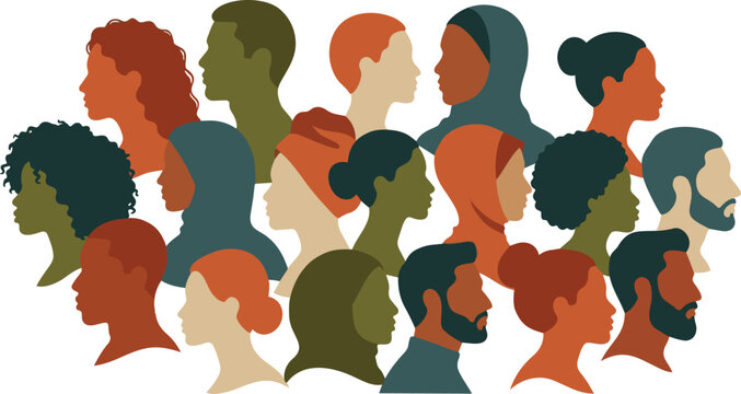 Large multicultural crowd of diverse people representing global diversity and inclusive society flat vector illustration.
