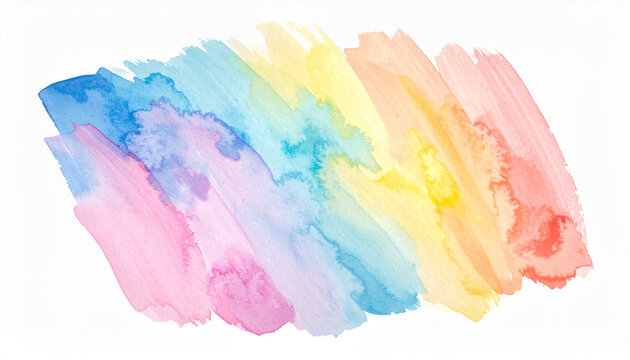 Watercolor rainbow strokes on white background