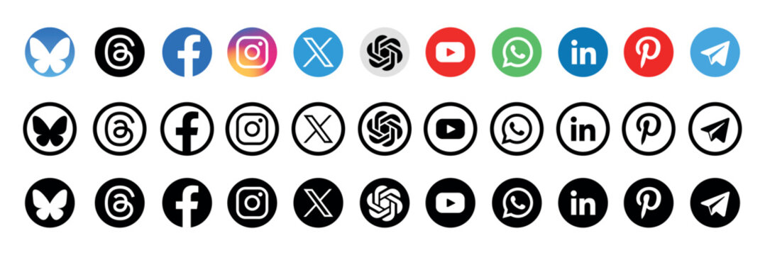 Icon set of popular social applications with rounded corners. Social media icons modern design on transparent background for your design. Vector set EPS 10 
