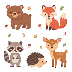 Fototapeta premium Cute Woodland Animal Illustrations Set