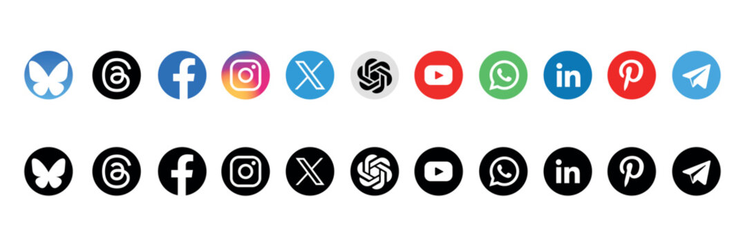 Icon set of popular social applications with rounded corners. Social media icons modern design on transparent background for your design. Vector set EPS 10 
