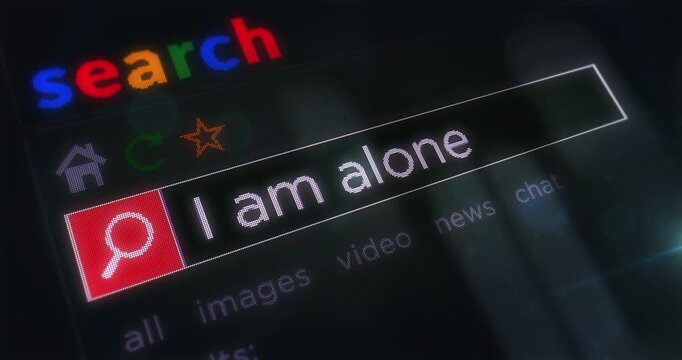 I am alone text typing on browser screen. Searching internet with monitor pixel display macro view.