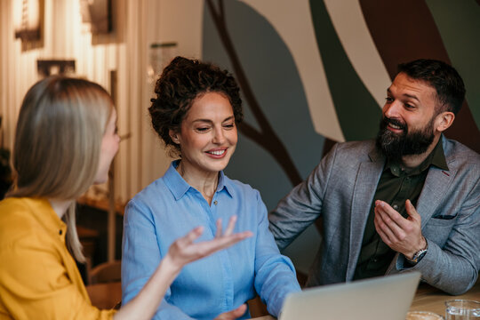 Colleagues collaborating during a business project discussion
