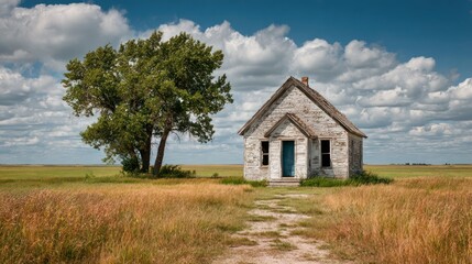Obraz premium Small stone house in rural landscape.