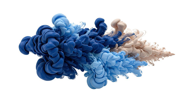 Blue and beige ink cloud swirling in water