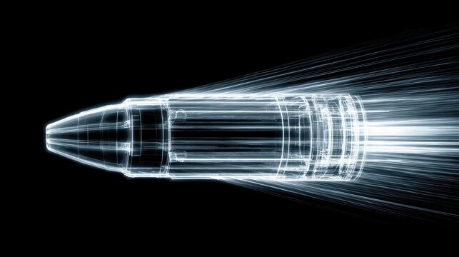 Bullet in motion with light trails.