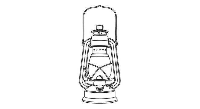 Vintage kerosene lantern illustration with a handle outlined in black and white