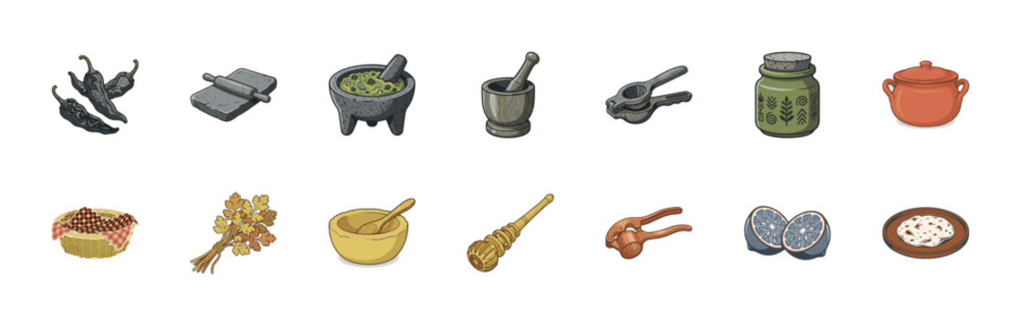 Traditional Stone Kitchenware Vector Set