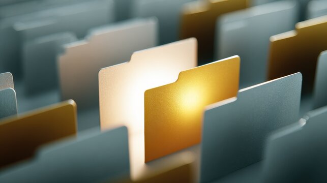 A special golden folder that stands out amongst a lot of gray folders
