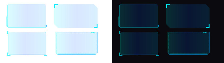 PNG image of Set of sleek, futuristic, empty GUI elements with blue glowing borders, perfect for modern tech display on transparent background. © MariaAlam