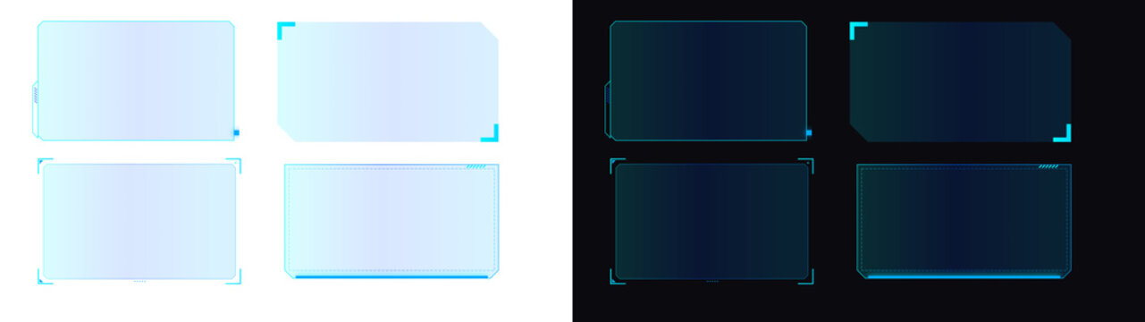 PNG image of&nbsp;Set of sleek, futuristic, empty GUI elements with blue glowing borders, perfect for modern tech display on transparent background.