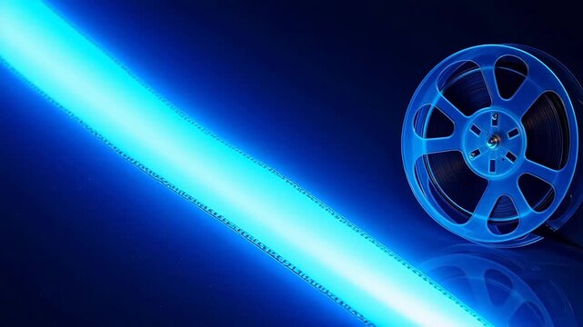 Blue film reel and strip on dark background for Contemporary Lifestyle and Visual Storytelling