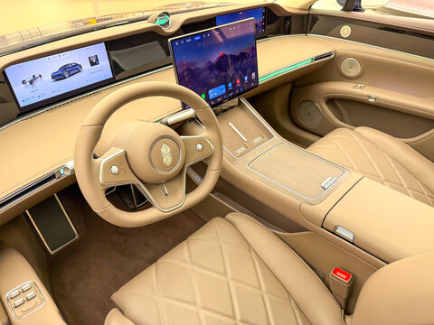 Shanghai, China - November 23, 2025: AITO M9 Electric SUV Interior Dashboard with Large Touchscreen