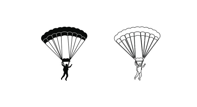 Two depictions of a parachutist falling with an open parachute