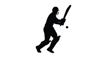 A cricket player prepares to hit a ball in dynamic action silhouette © Mama