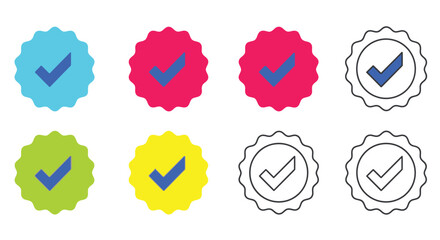 Colorful checkmark badges and outlined versions displayed in a grid format © MosaRabeya